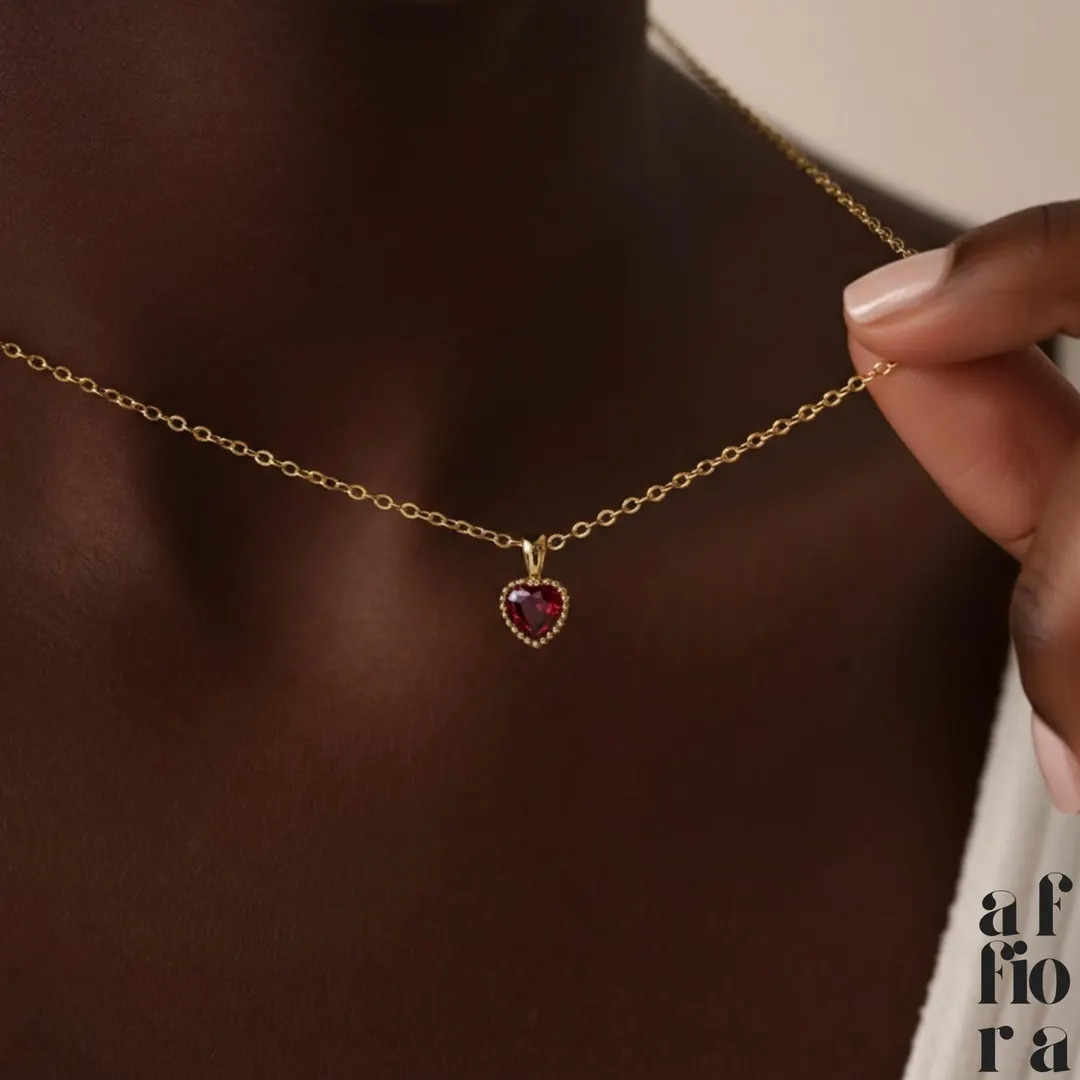 14K Gold Heart Birthstone Necklace - Customized Birthday Gift for Her - Etsy | Etsy (US)