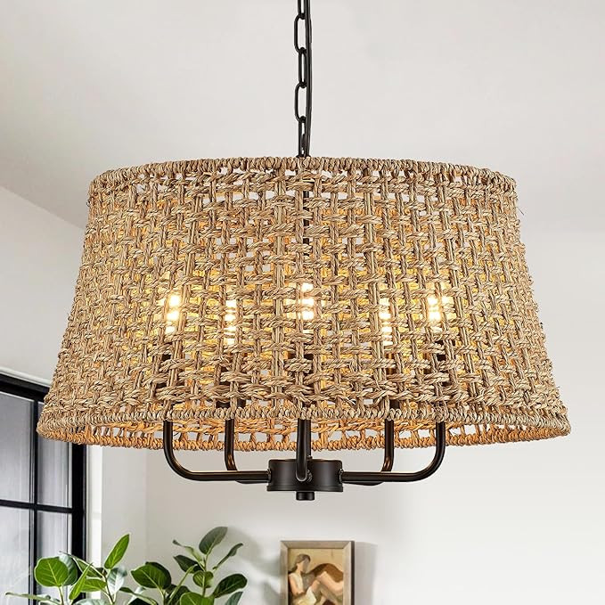 YOMECOO Hand-Woven Rattan Chandelier Vintage Farmhouse Boho Bamboo Chandeliers Light Fixture Retr... | Amazon (US)