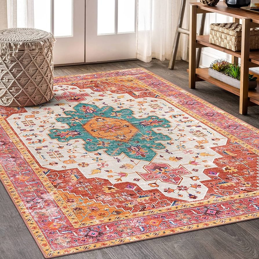 Moynesa Ultra-Thin Washable Vintage Area Rug - 5x7 Large Bedroom Persian Non-Slip Non-Shedding Li... | Amazon (US)