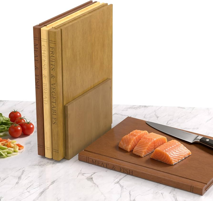 Book Cutting Board Set with Wooden Stand-Wooden Kitchen Cutting Boards That Look Like Books for V... | Amazon (US)