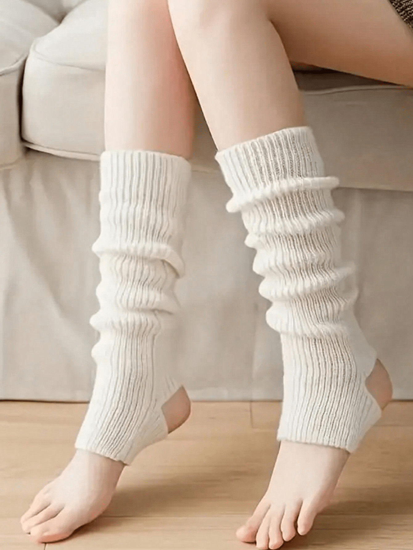 1Pair Rib Knit White Leg Warmers, Versatile Knee Socks, Women's Stockings Pile Socks And Hosiery | SHEIN