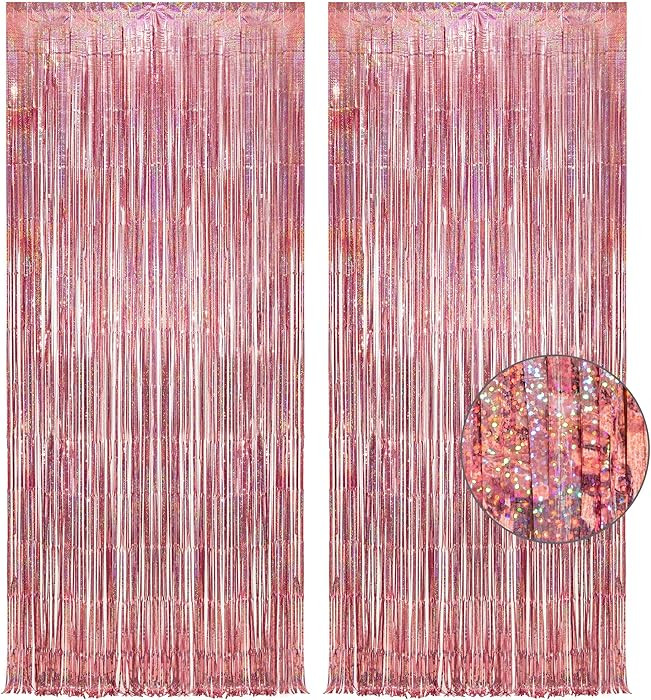 Rose Gold Tinsel Party Backdrop - GREATRIL Foil Fringe Curtain Party Photo Booth Backdrop for Bir... | Amazon (US)