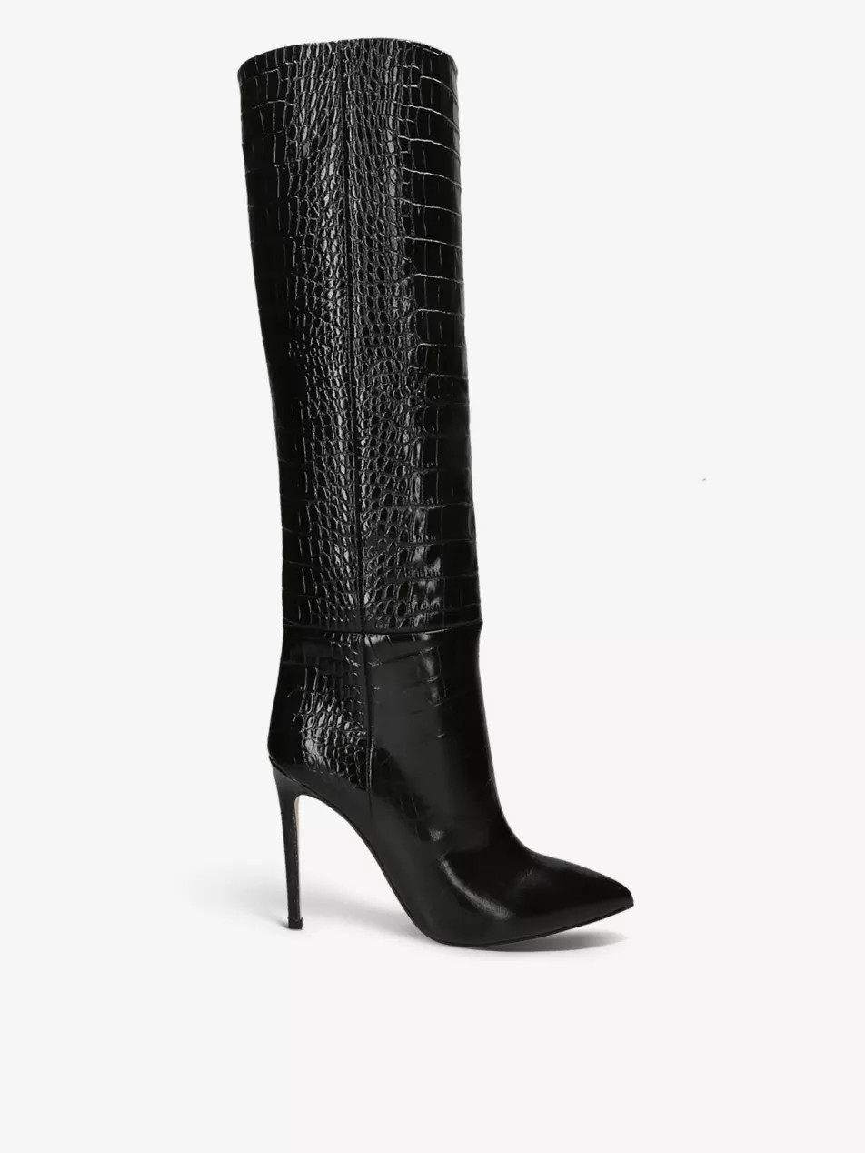 Pointed-toe croc-embossed leather knee-high boots | Selfridges