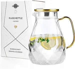 NIUXUAN 1.8Liter 60OZ Glass Pitcher with Lid,1/2 Gallon Fruit Infuser Water Carafe with Handle,Ju... | Amazon (US)