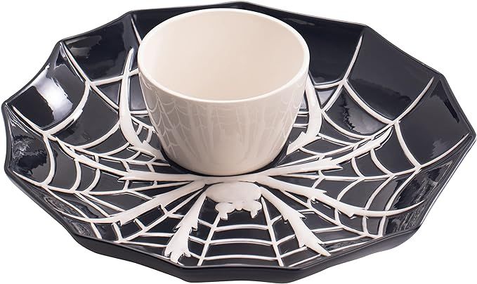 Bico Halloween Spider Web 14.8 inch Black Ceramic Chip and Dip Set, Plate With Sauce Bowl, for sn... | Amazon (US)