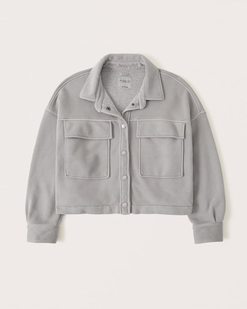 Abercrombie & Fitch Women's softAF MAX Cropped Shacket in Grey - Size XL | Abercrombie & Fitch (US)