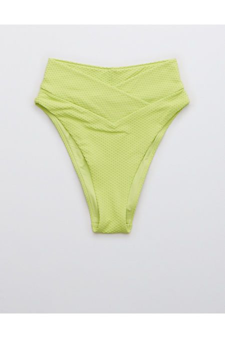 Aerie Jacquard Crossover High Cut Cheeky Bikini Bottom | American Eagle Outfitters (US & CA)