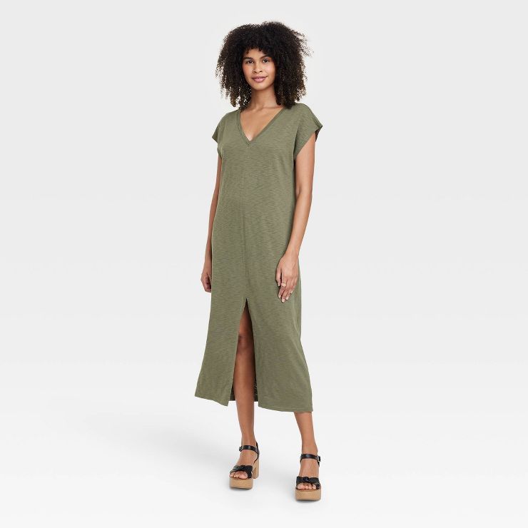 Women's Short Sleeve V-Neck Knit Midi Shirtdress - Universal Thread™ | Target