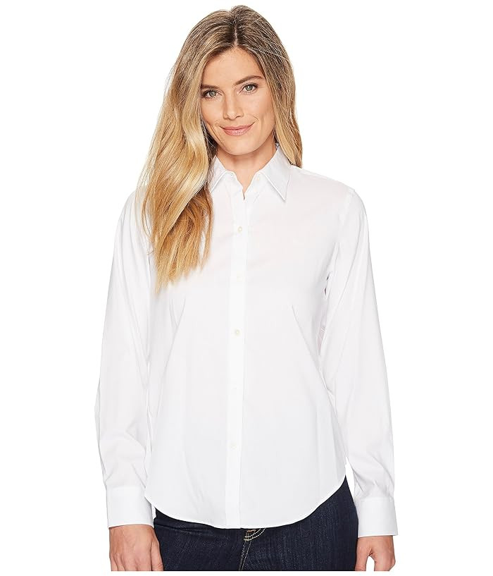 LAUREN Ralph Lauren Cotton Poplin Shirt (White) Women's T Shirt | Zappos