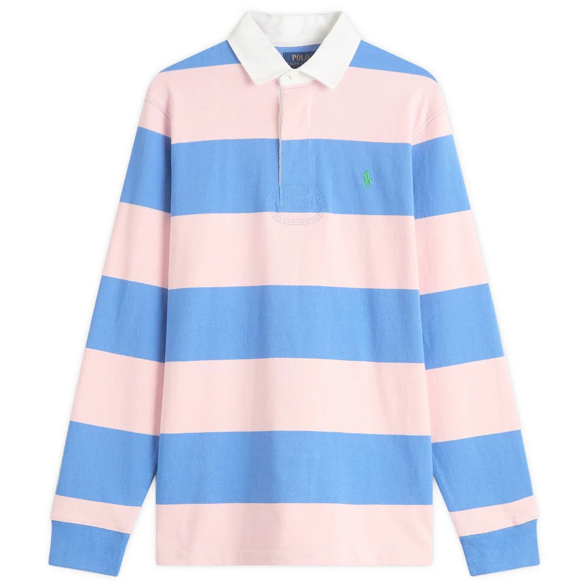 Polo Ralph Lauren Men's Long Sleeve Rugby Shirt in Garden Pink/New England Blue, Size X-Large | END. Clothing