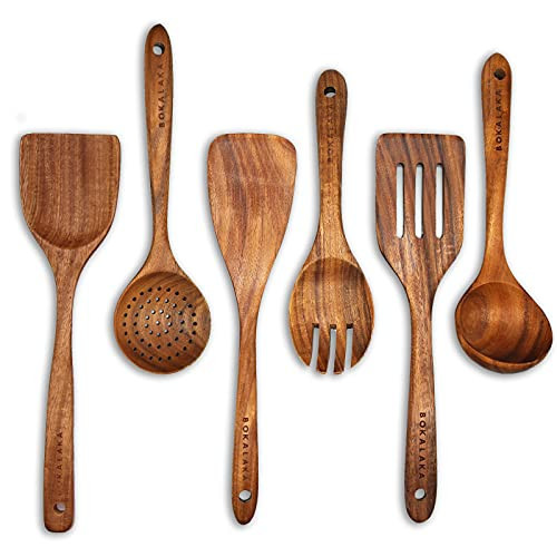 Kitchen Utensil Sets, Wooden Kitchen Utensil Set,6Pcs Wooden Cooking Utensils for Non-Stick Pan Wooden Spoons for Cooking 100% Natural Teak Wooden Spatula for Cooking | Amazon (UK)