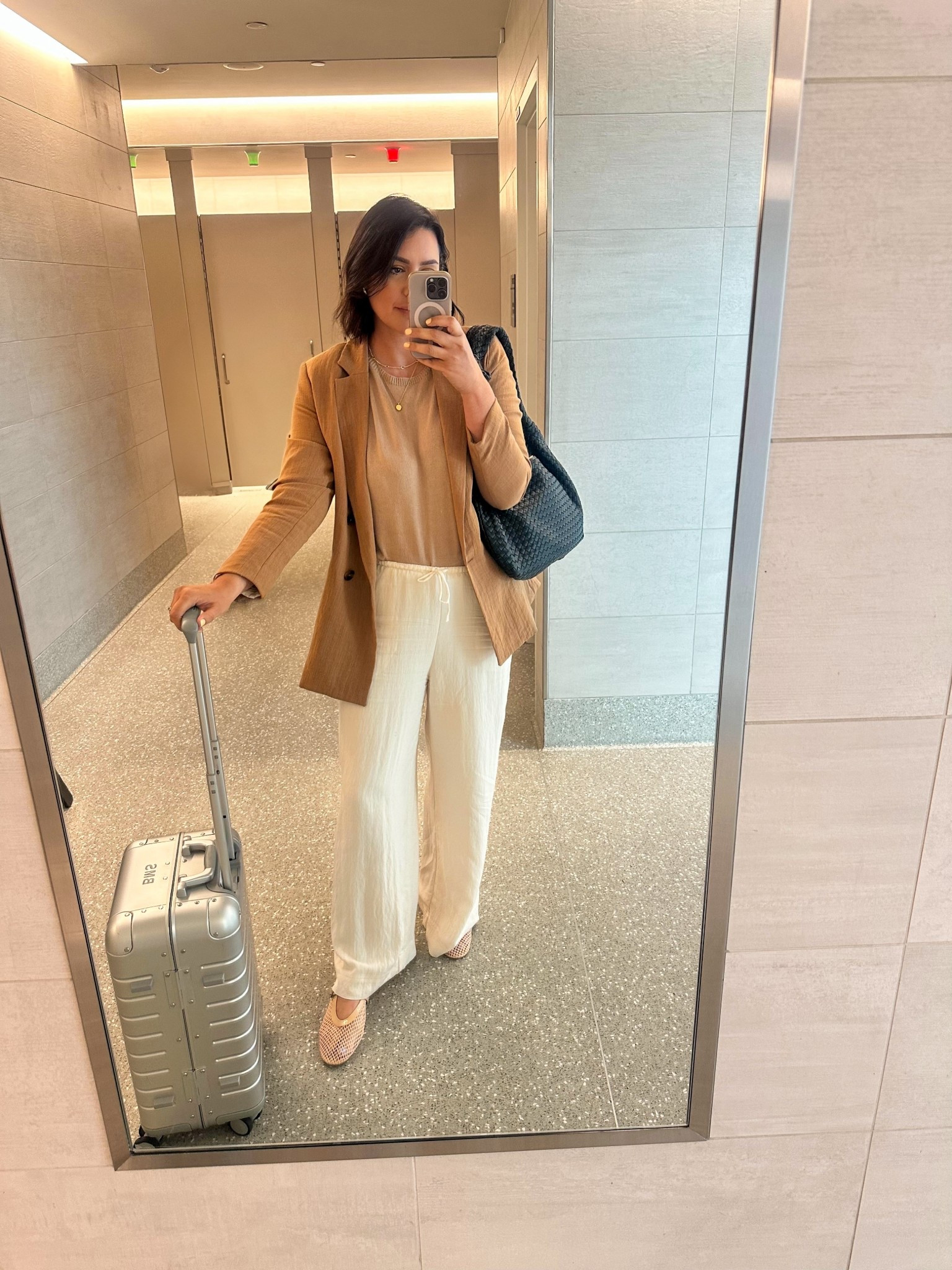 Went with this outfit! These pants are so comfy and somehow didn’t wrinkle in the plane (?!?) also I splashed coffee on them and it wiped right off. What kind of magic pants are these?! (I’m in the large but they fit loose and relaxed. Size up if in between only)

I’m in the large of the sweater but after wearing it around a medium would be best! It’s a nice weight for summer too! 

I’ve linked a similar linen blazer!

#LTKOver40 #LTKTravel