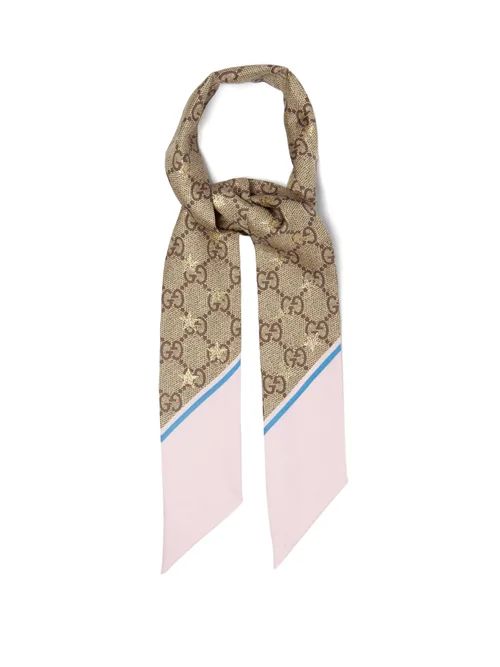 Gucci - GG And Bee-print Slim Silk Scarf - Womens - Brown Multi | Matches (US)