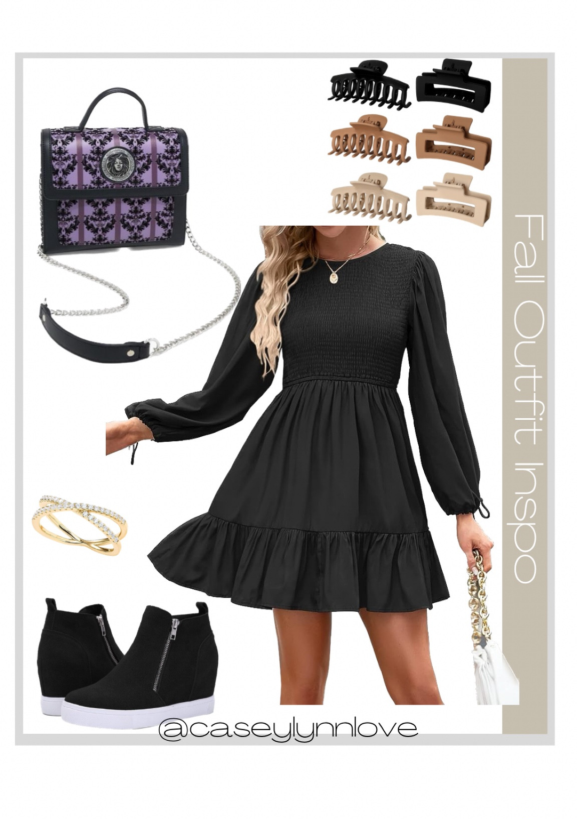 Fall outfit inspiration on a budget 

Black fall dress, black booties, gold ring, claw clips, Loungefly Haunted Mansion handbag 

#LTKfindsunder100 #LTKstyletip #LTKSeasonal