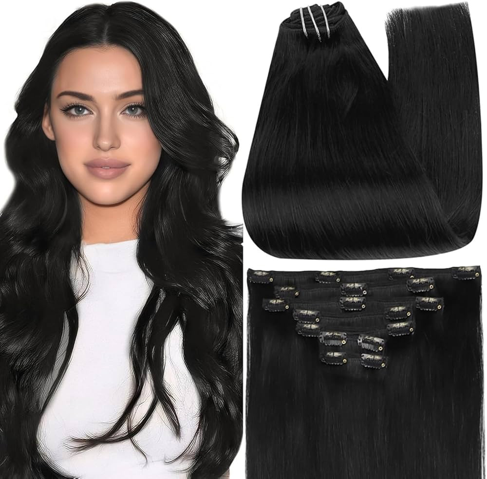 Full Shine Hair Extensions Clip in Human Hair Black 22 Inch Real Human Hair Extensions Clip ins T... | Amazon (US)
