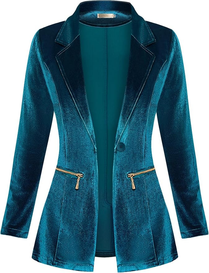 Genhoo Women's Long Sleeve Blazer Open Front Cardigan Jacket Work Office Blazer with Zipper Pocke... | Amazon (US)