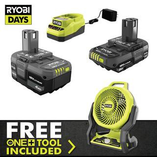 RYOBI ONE+ 18V Lithium-Ion 4.0 Ah Battery, 2.0 Ah Battery, and Charger Kit with FREE ONE+ Hybrid ... | The Home Depot