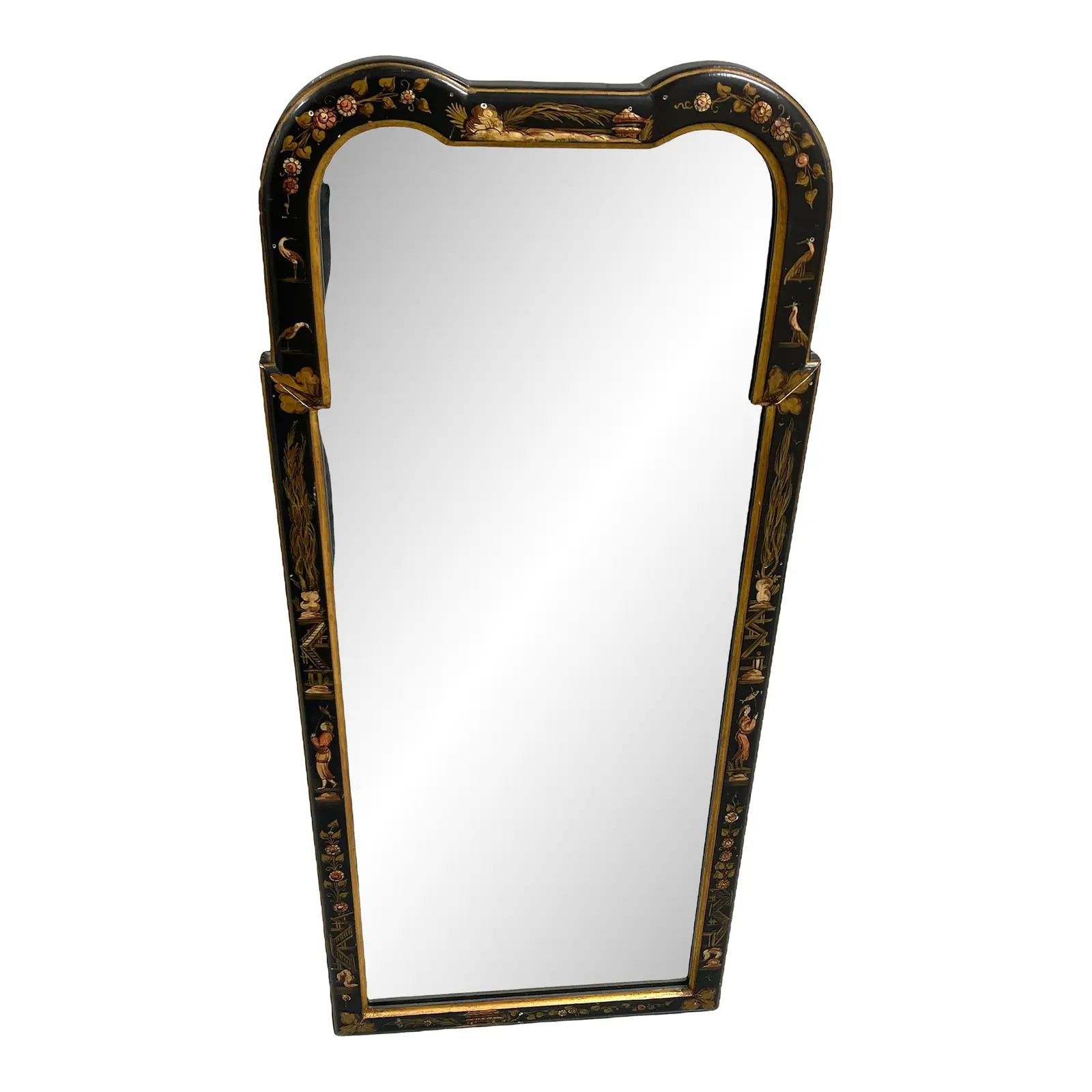 Vintage Italian Black Chinoiserie Tall Mirror | Chairish