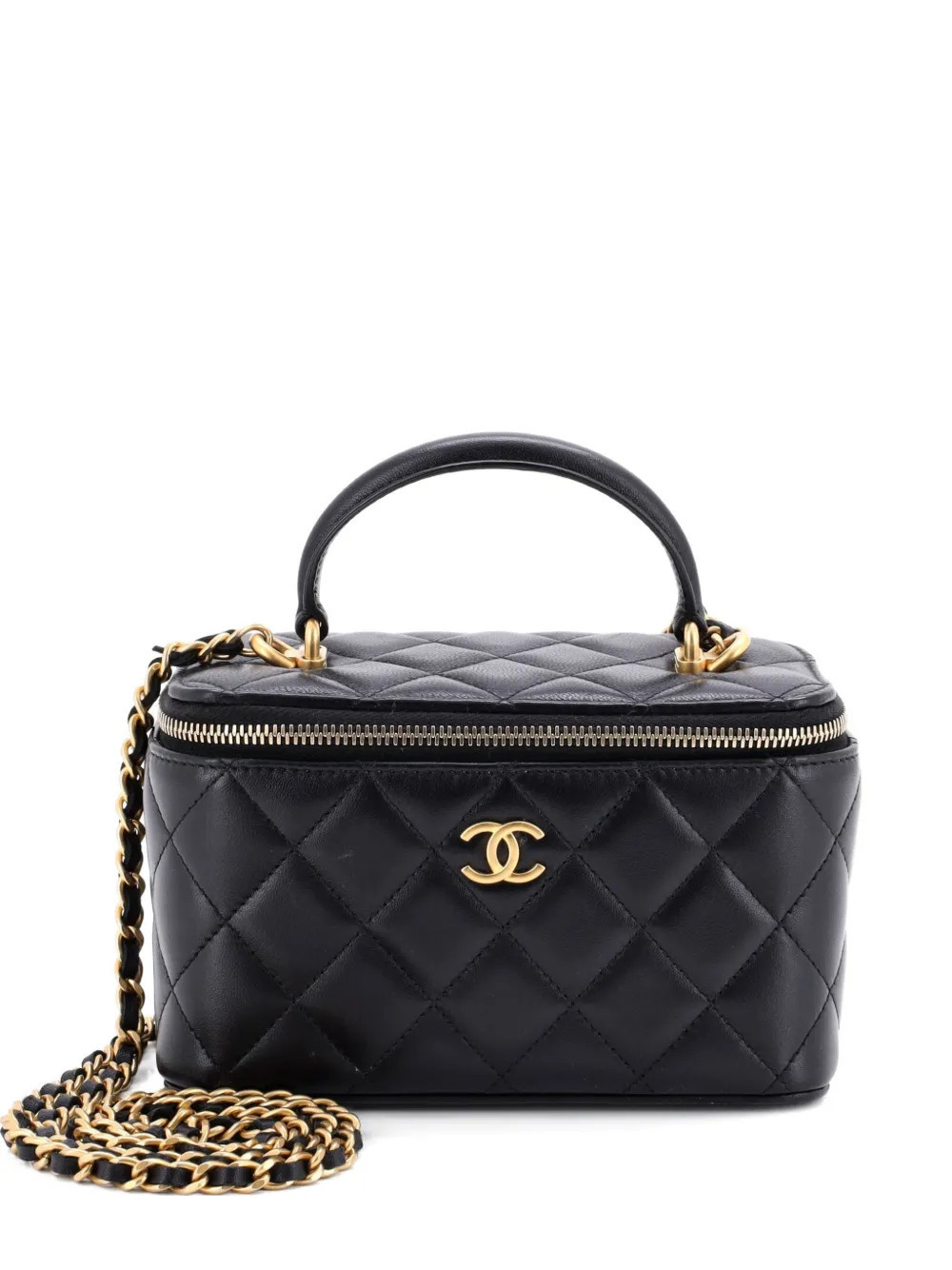 CHANEL Pre-Owned Classic Top Handle Vanity Case with Chain Quilted Lambskin Small crossbody bag - Black | Farfetch Global