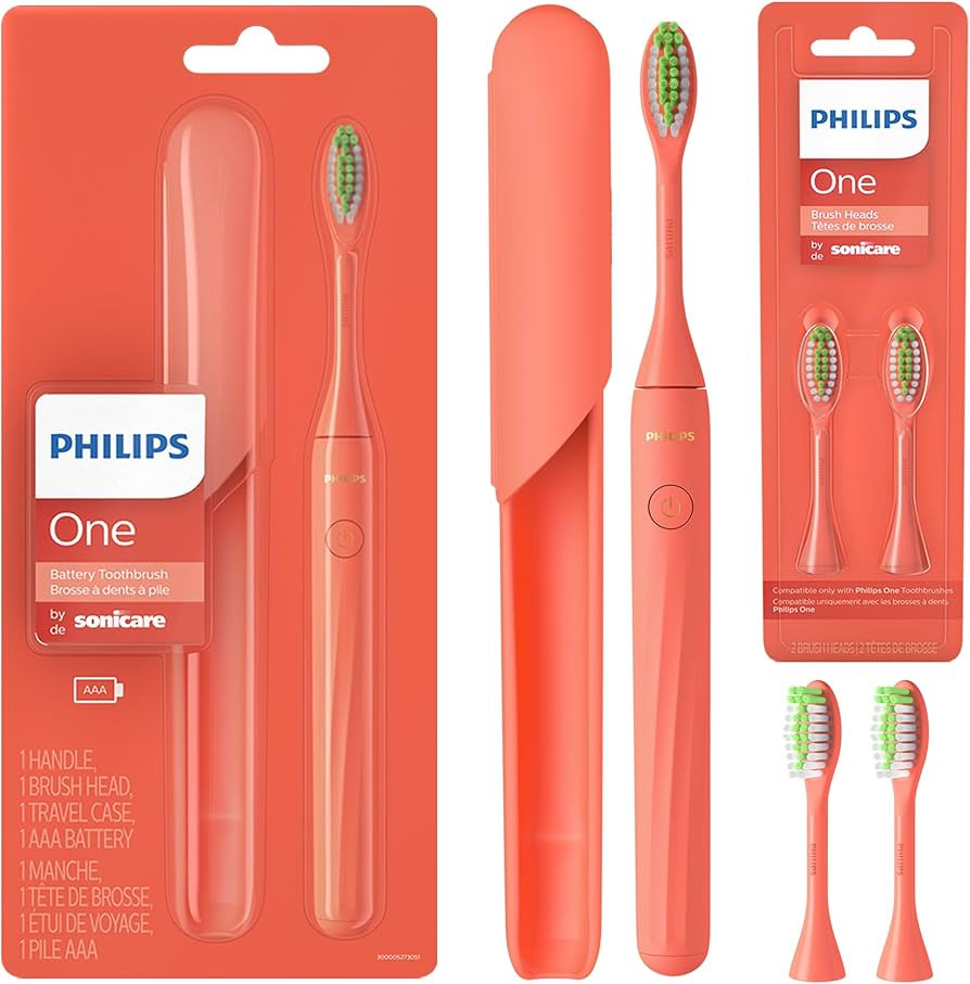 Amazon.com: Philips One by Sonicare Battery Toothbrush, Brush Head Bundle, Miami Coral, BD1001/AZ... | Amazon (US)