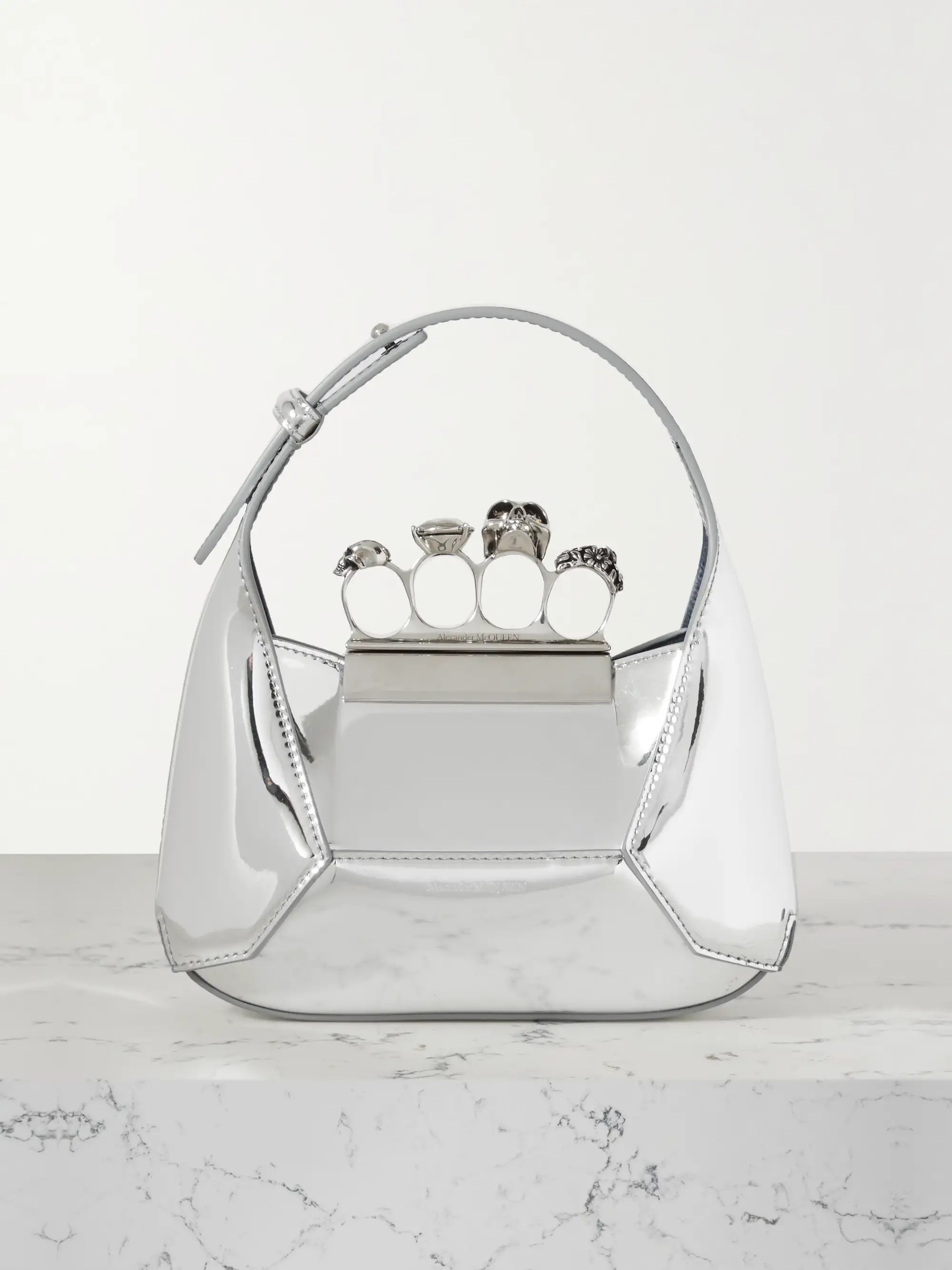 The Jewelled Handle mini embellished mirrored-leather tote | NET-A-PORTER (US)