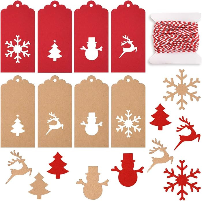 KUUQA 80 Pcs Christmas Gift Tags Paper Tags Kraft Gift Tags Snowflake Christmas Trees Reindeer Sn... | Amazon (CA)