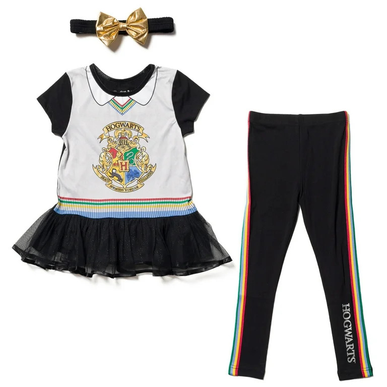 Harry Potter Little Girls Cosplay T-Shirt Dress Leggings and Headband 3 Piece Outfit Set Little K... | Walmart (US)