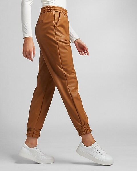 High Waisted Vegan Leather Jogger Pant | Express