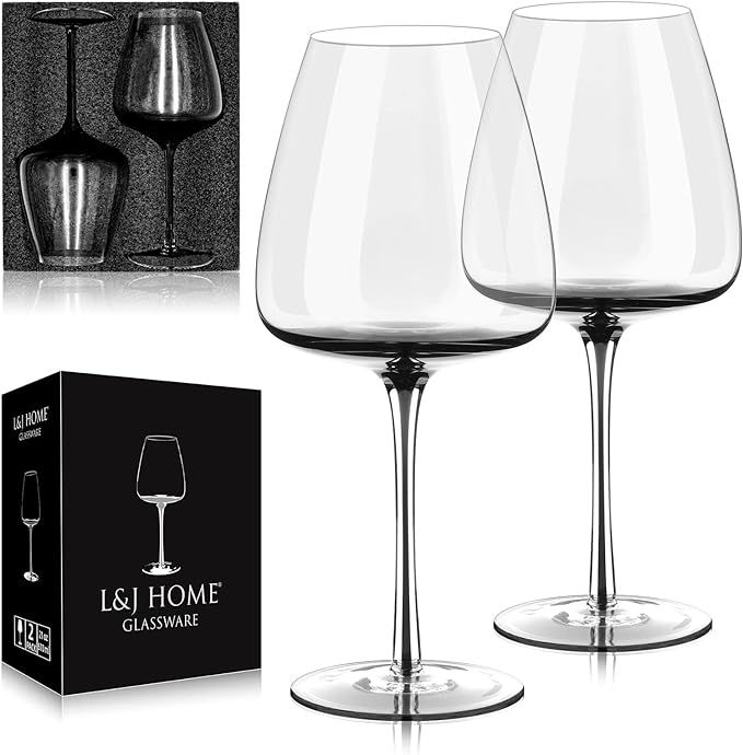 Wine Glasses Set of 2, 21oz, Handblown, Lead-free, Black Gradient Design, Premium Crystal Clear W... | Amazon (US)