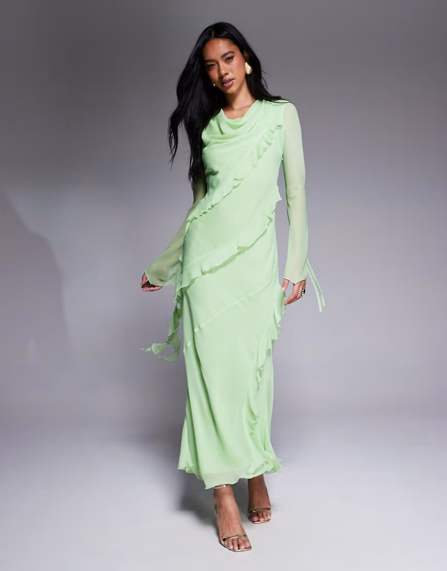 Daska chiffon ruffle maxi dress in pistachio-Green | ASOS (Global)