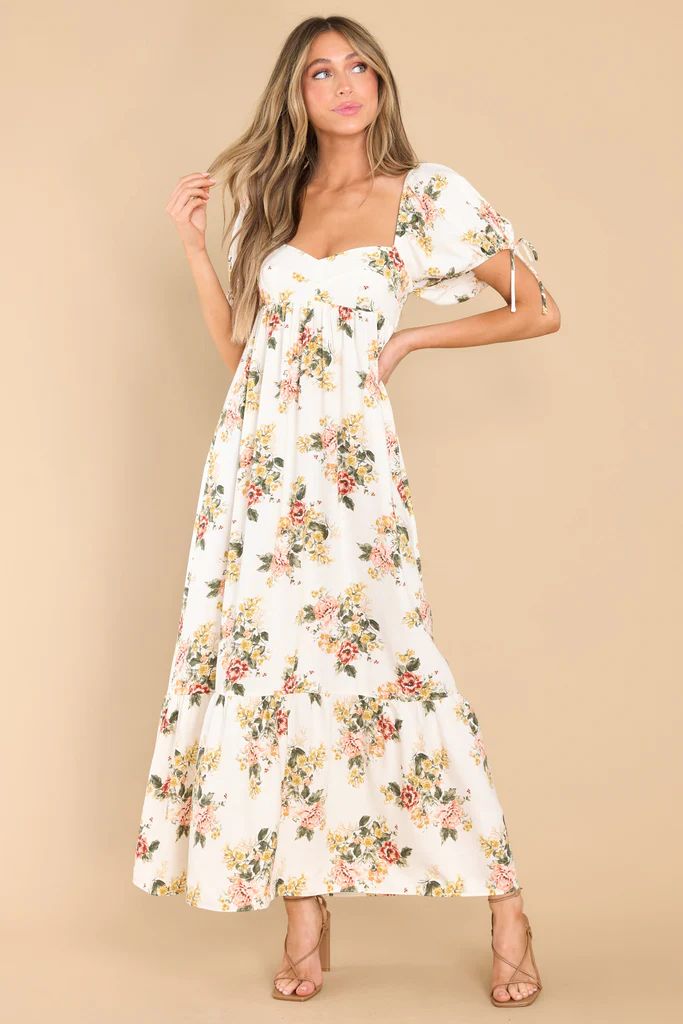 Whimsical Blooms Off White Floral Print Maxi Dress | Red Dress 