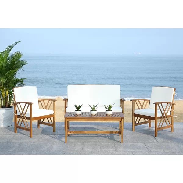Delorenzo Solid Wood 4 - Person Seating Group with Cushions | Wayfair North America
