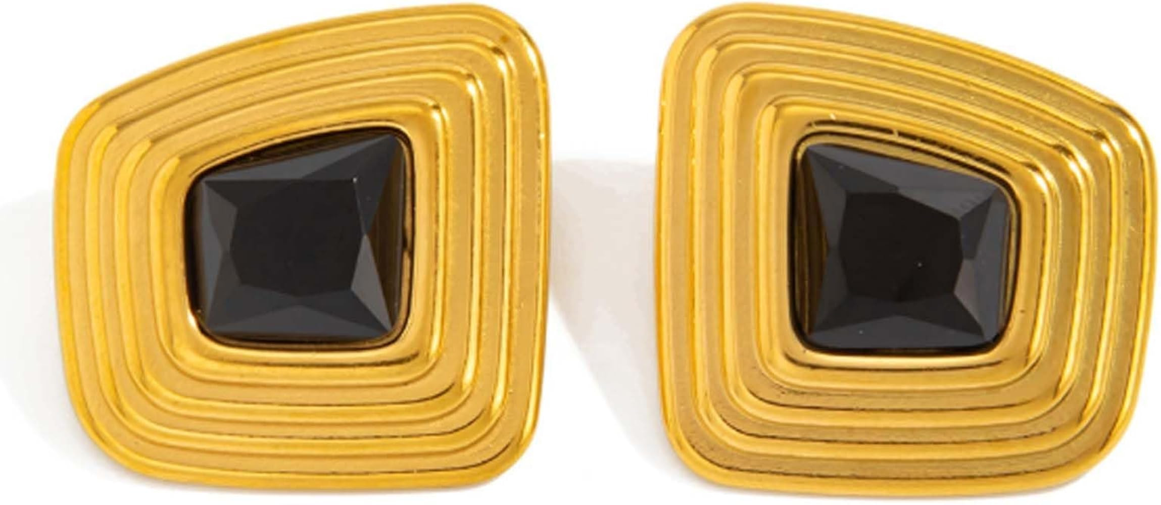 A Pair of Black and Gold Earrings for Women, Vintage Jewellery Gold Statement Earrings Golds, Irr... | Amazon (UK)