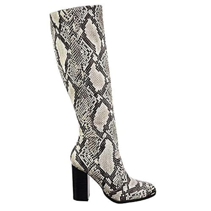 Aquapillar Faux Fur Inner Lining High Block Heel Dress Boots w Snakeskin Embossed | Amazon (US)