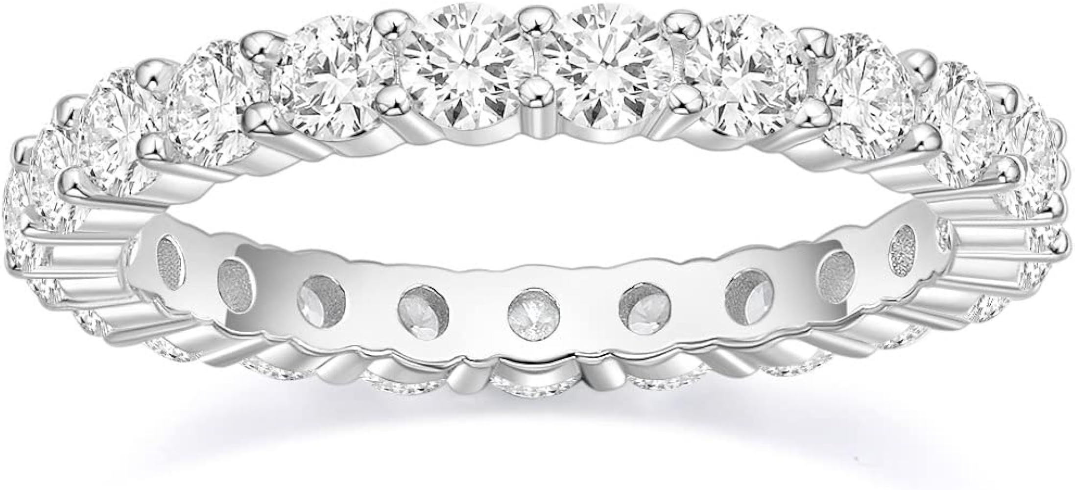 EAMTI 3mm 925 Sterling Silver Wedding Band Round Cubic Zirconia Full Eternity Stackable Engagemen... | Amazon (US)