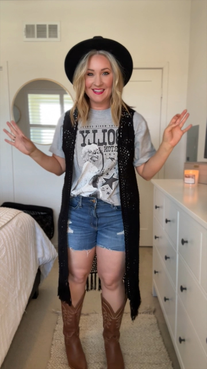 This is the best Nashville Outfit! Also great for a country concert outfit, music festival outfit, Austin outfit, love these cowboy boots and Dolly Parton T-Shirt! Amazon Country Outfit for the win 🖤

#LTKstyletip #LTKunder50 #LTKFind