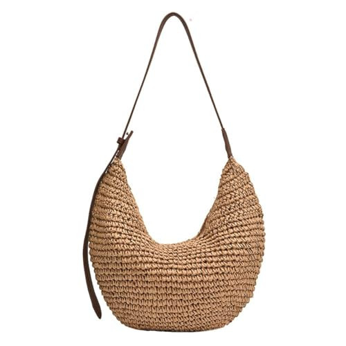 Straw Crossbody Shoulder Bag, Beach Woven Hobo Bags with Adjustable Strap, Large Capacity Straw Crescent Bags for Summer Vacation | Amazon (US)