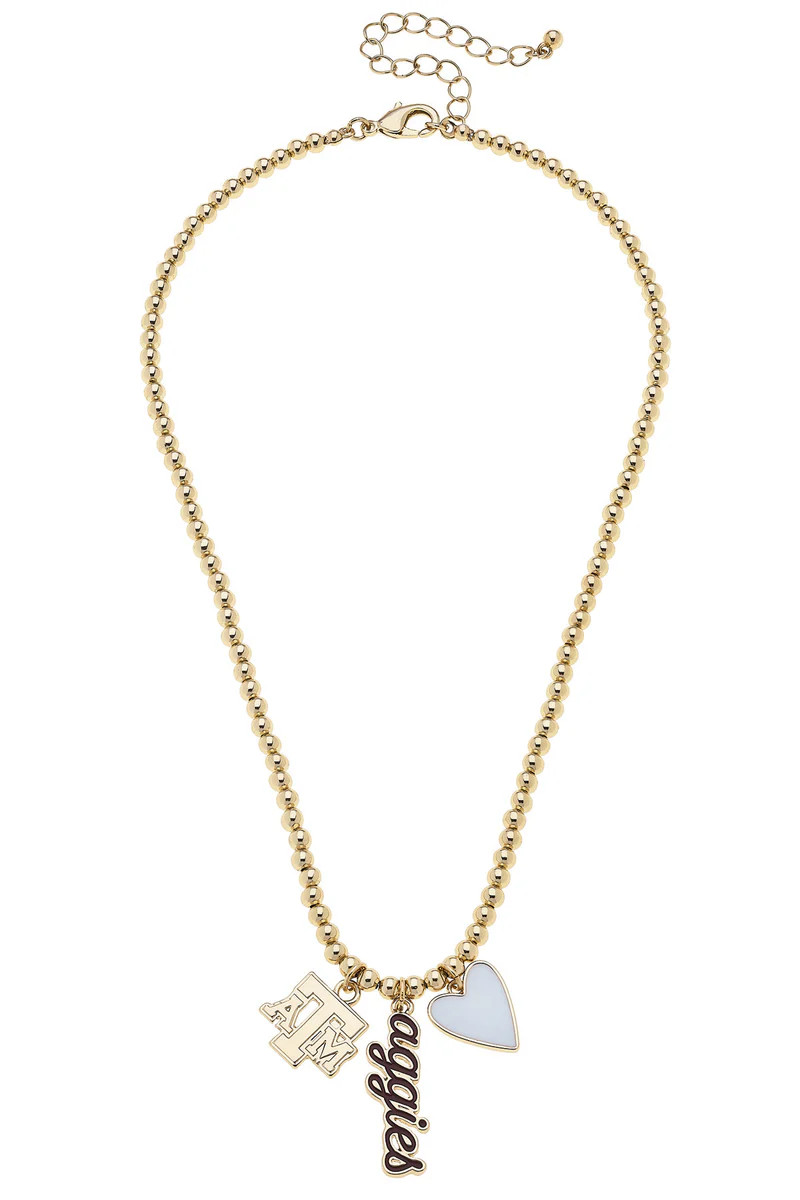 Texas A&M Aggies Ball Bead Charm Necklace in Shiny Gold | CANVAS