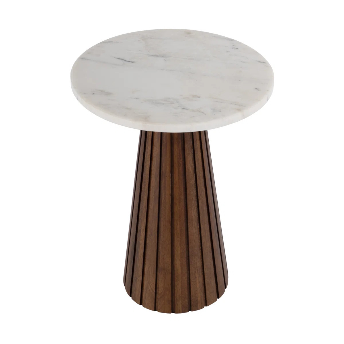 14 in. W Round Marble and Wood Side Table | Wayfair North America