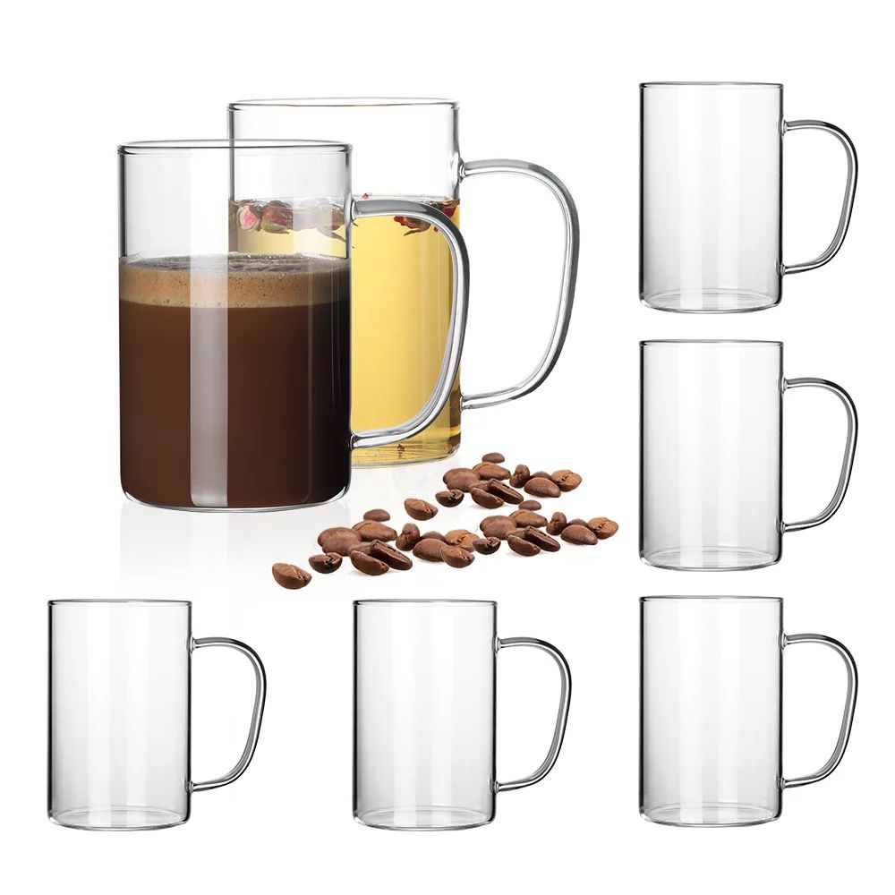 6 Pack 16 oz. Glass Coffee Cups, Clear Cups with Handles for Hot Beverages Tea Coffee Milk Juice ... | Walmart (US)