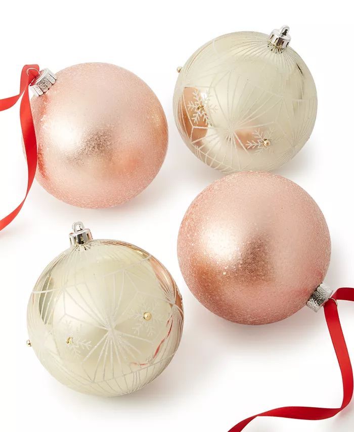 Holiday Lane Shimmer and Light Plastic Ball Ornaments, Set of 4, Created for Macy's - Macy's | Macy's