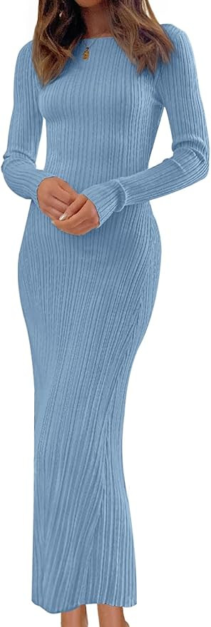 MEROKEETY Women's 2025 Long Sleeve Bodycon Sweater Dress Fall Winter Crew Neck Ribbed Knit Maxi D... | Amazon (US)