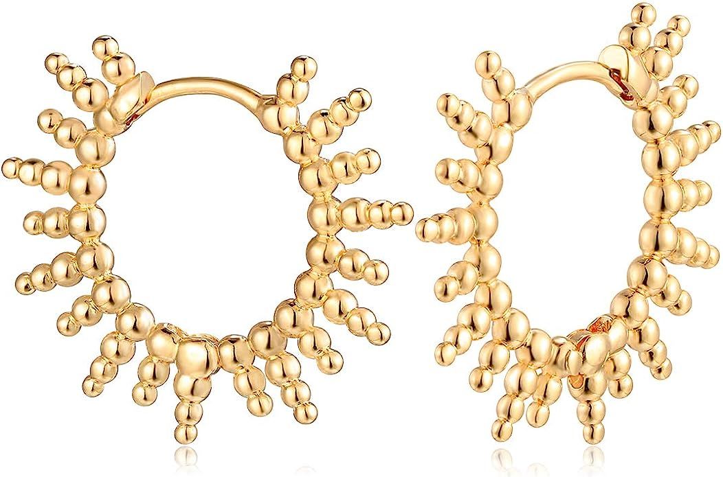 MYEARS Women Gold Huggie Hoop Earrings Bead Ball Spike Star Diamond CZ Sleeper Dangle Drop 14K Go... | Amazon (US)