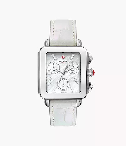 Deco Sport Chronograph Stainless Steel White Leather Watch | Michele Watches