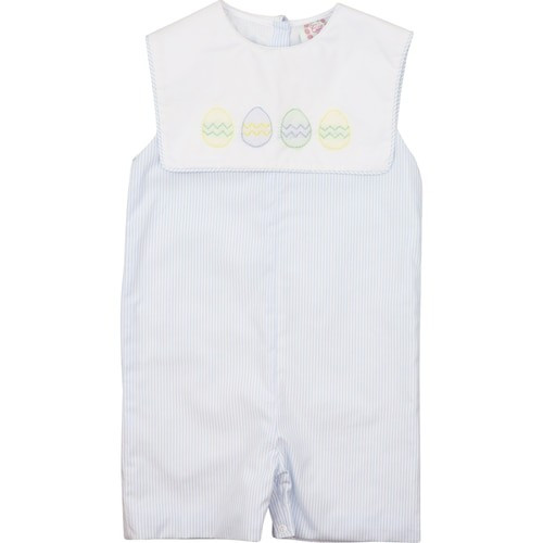 Blue Mini Stripe Shadow Embroidered Easter Egg Jon Jon - Shipping Mid-March | Cecil and Lou