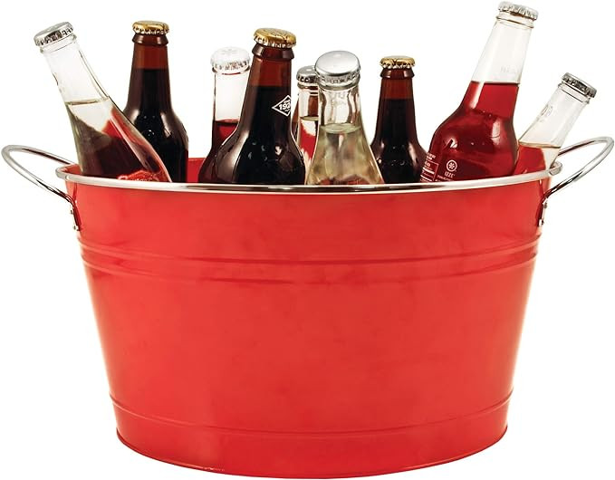 Twine Big Red Ice Bucket - Galvanized Metal Drink Beverage Tub for Home Parties, Country Home Win... | Amazon (US)