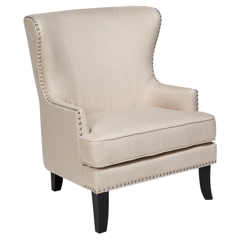 Porter Catherine Natural Cream Beige Wingback Accent Chair with Antique Bronze Nailhead Trim - 39"H  | Bed Bath & Beyond