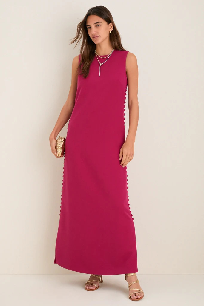 Raspberry Crepe Button Camille Maxi Dress | Tuckernuck (US)