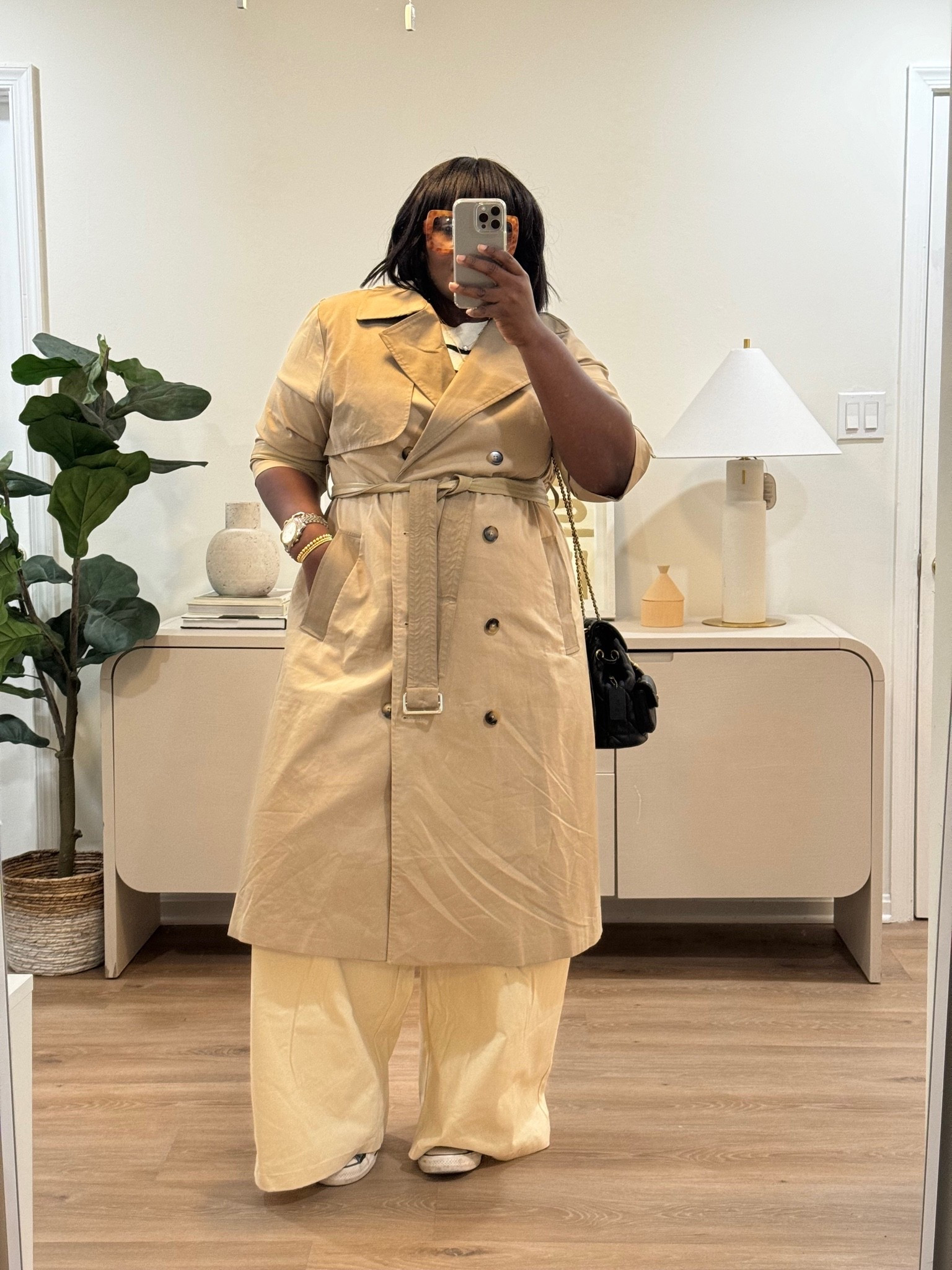 The original piece is no longer available, but similar alternatives are linked. The belted shape and neutral color make this look especially easy to recreate for fall.  A classic trench can instantly elevate simple basics and can be worn season after season.   fall outfit ideas, trench coat outfit, belted trench dress, neutral fall outfit, wide leg pants outfit, plus size fall fashion, curvy fall style

#LTKootd #LTKSeasonal #LTKMidsize