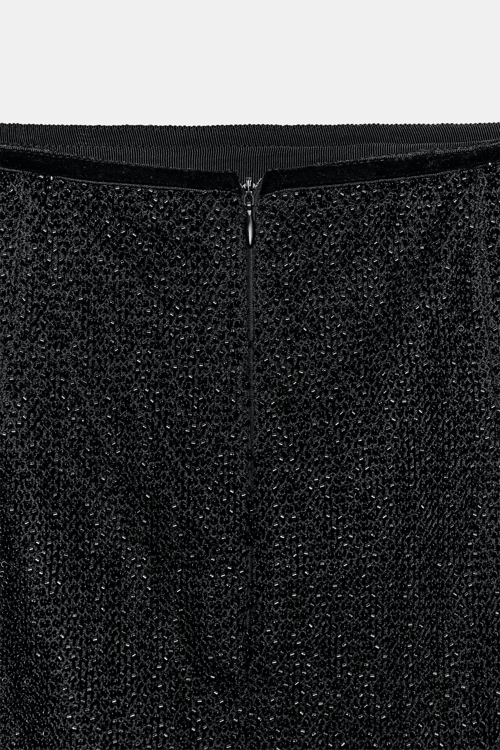 ZARA WOMAN COLLECTION. Mid-rise skirt with beads. Straight hem with matching fringe trim. Back zi... | Zara US
